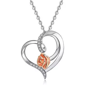 Ожерелье с подвеской в виде цветка розы для женщин, подвески в форме сердца, модные украшения, подарки для девочек