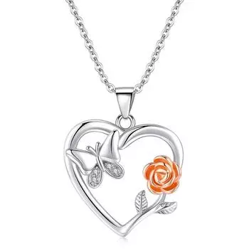 Ожерелье с подвеской в виде цветка розы для женщин, подвески в форме сердца, модные украшения, подарок для девочек-бабочек