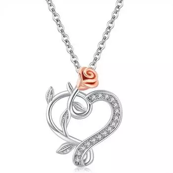 Ожерелье с подвеской в виде цветка розы для женщин, подвески в форме сердца, модные украшения, подарки для девочек