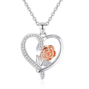 Ожерелье с подвеской в виде цветка розы для женщин, подвески в форме сердца, модные украшения, подарки для девочек