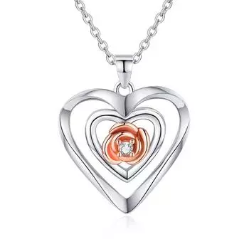 Ожерелье с подвеской в виде цветка розы для женщин, подвески в форме сердца, модные украшения, подарки для девочек