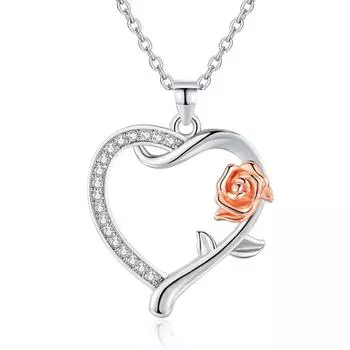 Ожерелье с подвеской в виде цветка розы для женщин, подвески в форме сердца, модные украшения, подарки для девочек