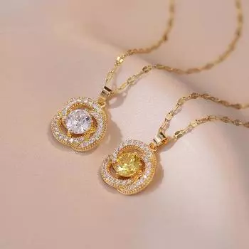 Ожерелье с подвеской в виде цветка для женщин, модное ожерелье с кубическим цирконием, гипоаллергенная цепочка из нержавеющей стали, ювелирные аксессуары