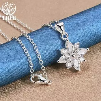 Ожерелье с подвеской в виде цветка из стерлингового серебра 925 пробы AAA, ювелирные изделия 45cm