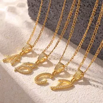 Ожерелье с подвеской в виде цветка из циркония с небольшой инкрустацией в виде одной травяной буквы в стиле хип-хоп, титановая сталь с позолотой