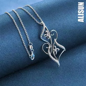 Ожерелье с подвеской в виде цветка из чистого серебра 925 пробы, модные свадебные украшения O-45CM