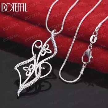 Ожерелье с подвеской в виде цветка из чистого серебра 925 пробы, модные свадебные украшения S-40CM