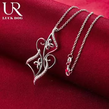 Ожерелье с подвеской в виде цветка из чистого серебра 925 пробы, модные свадебные украшения O-45CM