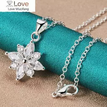 Ожерелье с подвеской в виде цветка из стерлингового серебра 925 пробы AAA с цирконием 16-30 цепочка для женщин мода свадьба помолвка шарм ювелирные изделия 60cm