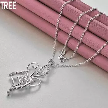 Ожерелье с подвеской в виде цветка из стерлингового серебра 925 пробы, модное украшение для свадьбы O-45CM