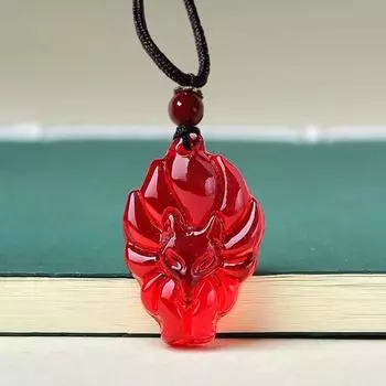 Ожерелье с подвеской в виде девятихвостой лисы, ручная работа, китайский амулет, длинный шнур, ожерелье с лисой, женское и мужское, удачное ювелирное изделие, подарок красный