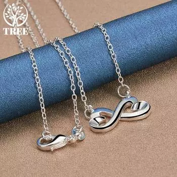 Ожерелье с подвеской в виде двойного сердца из стерлингового серебра 925 пробы, модные ювелирные изделия 45cm