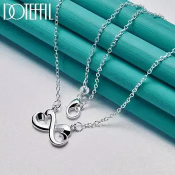 Ожерелье с подвеской в виде двойного сердца из стерлингового серебра 925 пробы с цифрой 8, модные ювелирные изделия O-40cm