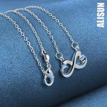 Ожерелье с подвеской в виде двойного сердца из стерлингового серебра 925 пробы, размер 8, модные свадебные украшения O-45CM