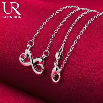 Ожерелье с подвеской в виде двойного сердца из стерлингового серебра 925 пробы, размер 8, модные свадебные украшения O-45CM