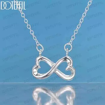 Ожерелье с подвеской в виде двойного сердца из стерлингового серебра 925 пробы, размер 8, модные свадебные украшения O-40CM