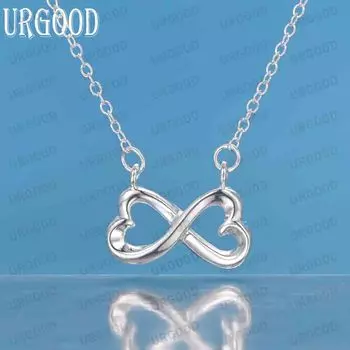 Ожерелье с подвеской в виде двойного сердца из стерлингового серебра 925 пробы, размер 8, модные свадебные украшения O-40CM