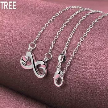 Ожерелье с подвеской в виде двойного сердца из стерлингового серебра 925 пробы, размер 8, модные свадебные украшения O-40CM