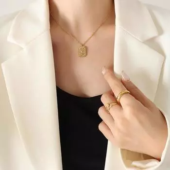 Ожерелье с подвеской в виде двух бус в стиле ретро, квадратная цепочка с подвеской на ключицу из титановой стали с покрытием из 18-каратного золота