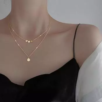 Ожерелье с подвеской в виде двухслойной круглой бусины из стерлингового серебра 925 пробы, простая модная женская цепочка на ключицу Dz295 золотой