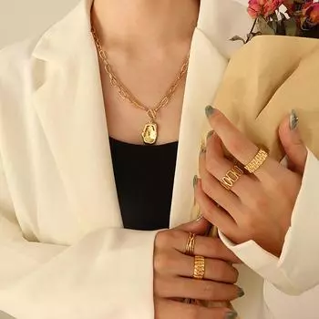 Ожерелье с подвеской в виде двухслойной личности в стиле хип-хоп, позолоченная титановая сталь, цепочка на ключицу Niche Temperament P597