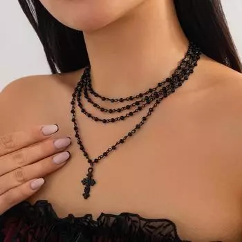 Ожерелье с подвеской в виде европейского и американского креста - темная сплавная цепочка на ключицу для украшений на Хэллоуин 01 Necklace 6933 чёрный