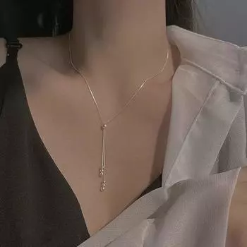 Ожерелье с подвеской в виде галстука-боло из бисера, серебряное колье на ключицу, простое классное ожерелье для