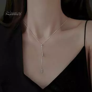 Ожерелье с подвеской в виде галстука-боло из бисера, серебряная цепочка на ключицу, простое классное ожерелье для женщин, повседневная одежда и подарки серебряный