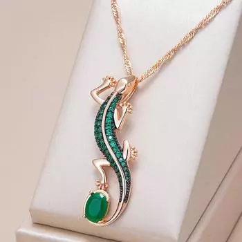 Ожерелье с подвеской в виде геккона с черным покрытием из зеленого циркона, индивидуальное ювелирное изделие для женщин, модные аксессуары для вечеринок зелёный