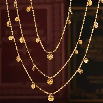 Ожерелье с подвеской в виде геометрического диска с бахромой из титановой стали с покрытием из 18-каратного золота с индивидуальным дизайном «Холодный ветер»