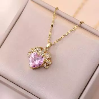 Ожерелье с подвеской в виде геометрического сердца из циркония для женщин, модная гипоаллергенная цепочка из нержавеющей стали, ювелирные изделия, аксессуары для свадебной помолвки и вечеринки