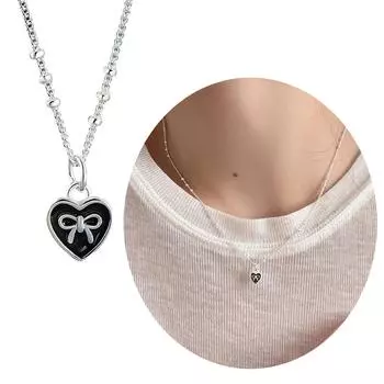 Ожерелье с подвеской в виде глазурованного сердца, милая подвеска в виде банта, цепочка на ключицу, французская цепочка на ключицу, ювелирное украшение в подарок для женщин и девочек серебряный