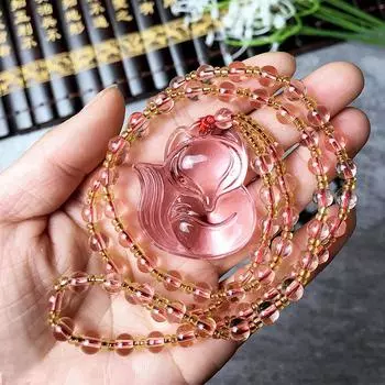 Ожерелье с подвеской в виде головы лисы, цветущий персиковый цвет, дух лисы, действие, роль испробована жёлтый/прозрачный