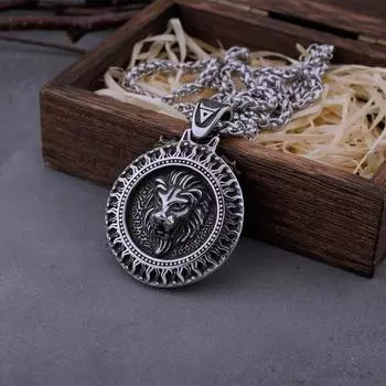 Ожерелье с подвеской в виде головы льва из нержавеющей стали, скандинавский амулет с рунами, ретро-ювелирные изделия в стиле панк, подарок для парня, оптовая продажа