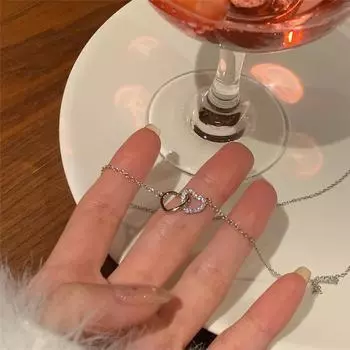 Ожерелье с подвеской в виде хрустального сердца для девочек и женщин, мини-корейский маленький свитер, цепочка на шею, циркониевые колье, ювелирные изделия