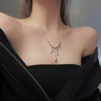Ожерелье с подвеской в виде капли воды, женское свитер, цепочка для вечеринок, длинное ожерелье серебряный