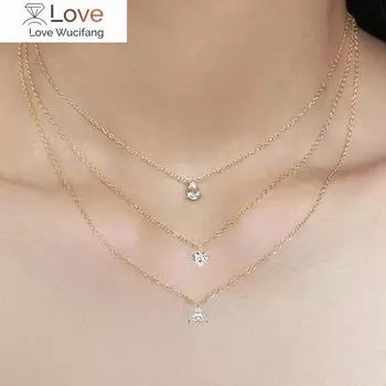 Ожерелье с подвеской в виде капли воды для женщин, корейская мода, золотое геометрическое бриллиантовое колье, цепочка на шею, аксессуары, ювелирные изделия N511