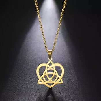 Ожерелье с подвеской в виде кельтского узла с полым сердцем для женщин, ожерелье с цепочкой в стиле ирландских викингов Triquetra, амулет, ювелирное изделие, подарок