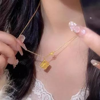 Ожерелье с подвеской в виде клевера из песочного золота для женщин, роскошное и универсальное, в стиле ретро-дворца, позолоченная ключица в виде счастливой травы 45cm