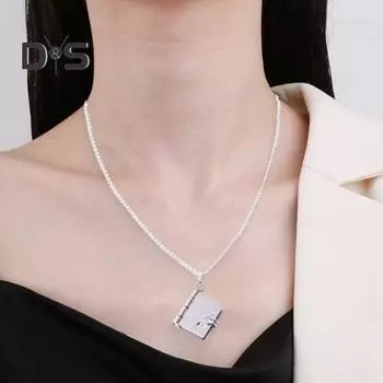 Ожерелье с подвеской в виде книги, женское ожерелье-цепочка для свитера, открывающаяся и закрывающаяся книга, подвеска, ювелирный аксессуар для свиданий, повседневной одежды, банкета серебряный