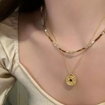 Ожерелье с подвеской в виде компаса из натурального камня в стиле Майяра, легкое, роскошное, в стиле ретро, универсальная, на шею, на ключицу