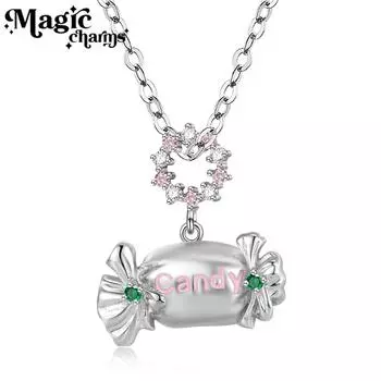 Ожерелье с подвеской в виде конфет из стерлингового серебра 925 пробы, милое маленькое ожерелье с прозрачным ветром для девочек, ювелирные изделия