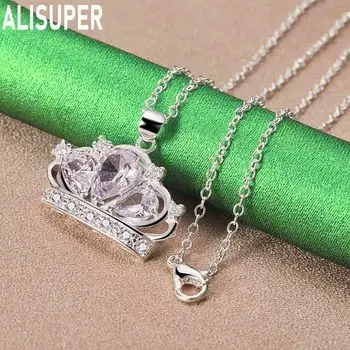 Ожерелье с подвеской в виде короны из стерлингового серебра 925 пробы с цирконием, модные свадебные украшения O-40CM