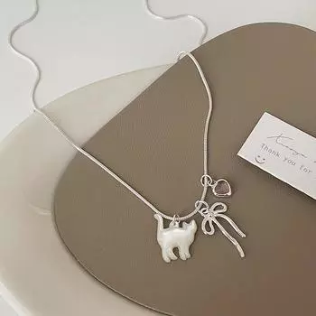 Ожерелье с подвеской в виде котенка Fritillary Kitten Bow Love, женское, милое, изысканное, простое, индивидуальное, универсальное, цепочка на шею, цепочка на ключицу