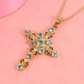 Ожерелье с подвеской в виде креста из натурального аквамарина Ожерелье с подвеской в виде одаренного аквамарина L