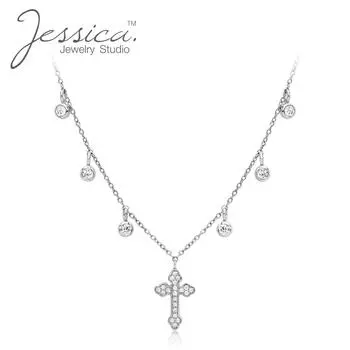 Ожерелье с подвеской в виде креста из стерлингового серебра 925 пробы с подвеской из кристаллов для женщин