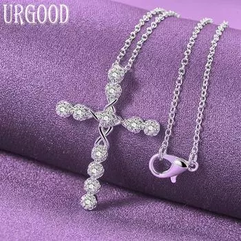 Ожерелье с подвеской в виде креста из стерлингового серебра 925 пробы с несколькими цирконами, свадебные модные украшения 45cm