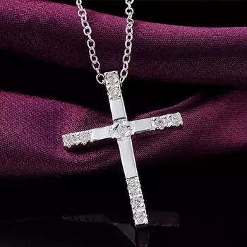 Ожерелье с подвеской в виде креста из стерлингового серебра 925 пробы с цирконием, свадебное украшение с подвеской 40cm