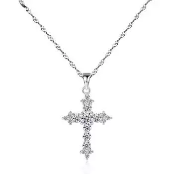 Ожерелье с подвеской в виде креста из стерлингового серебра 925 пробы Trumium для женщин и мужчин, гипоаллергенное, без потемнения, 5А кубический цирконий, подарок, ювелирные украшения 45cm серебряный