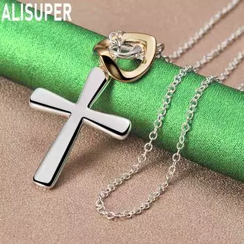 Ожерелье с подвеской в виде креста из стерлингового серебра 925 пробы в форме сердца, модные свадебные украшения O-40CM